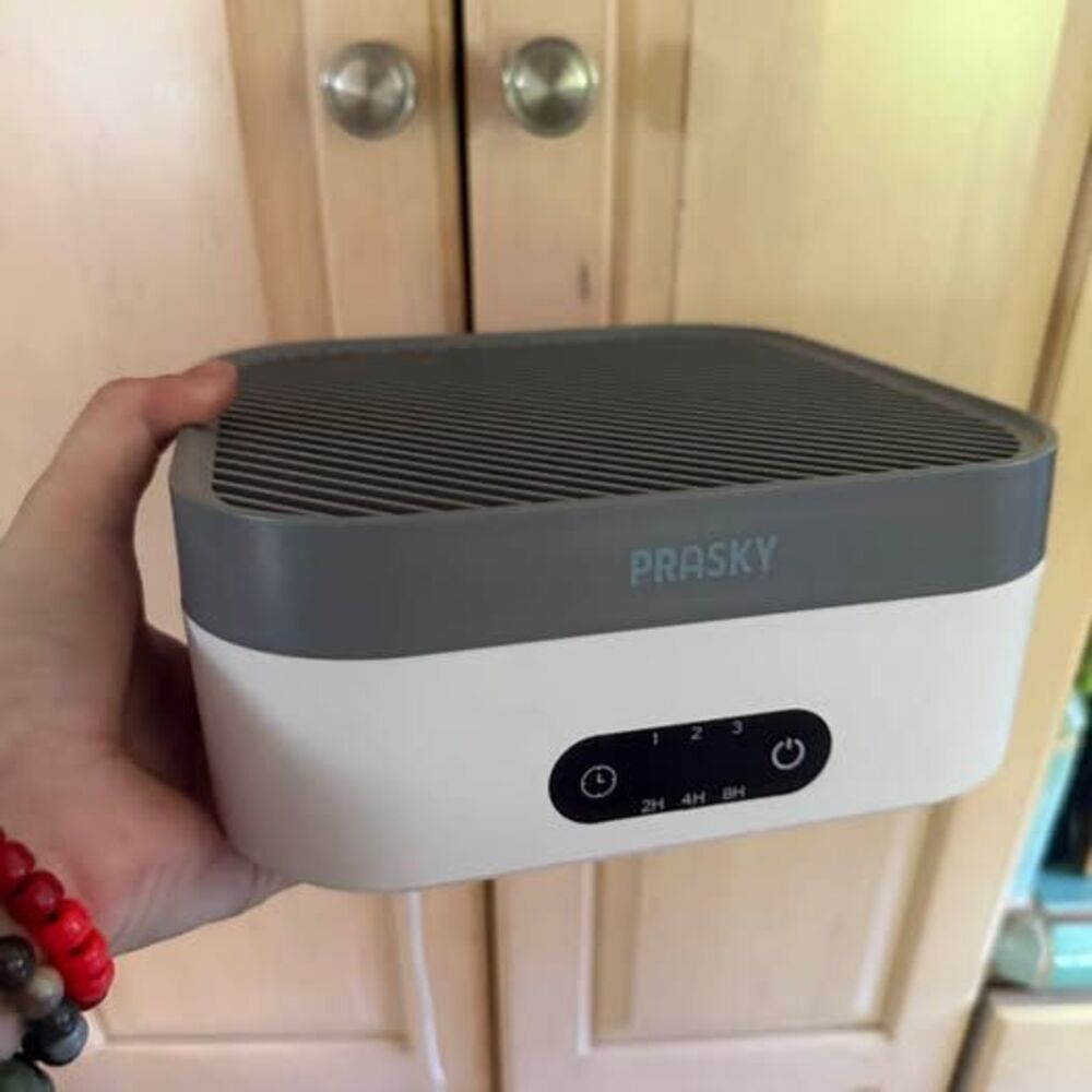PRASKY Portable Air Purifier portable control fan power adapter compact cleaning